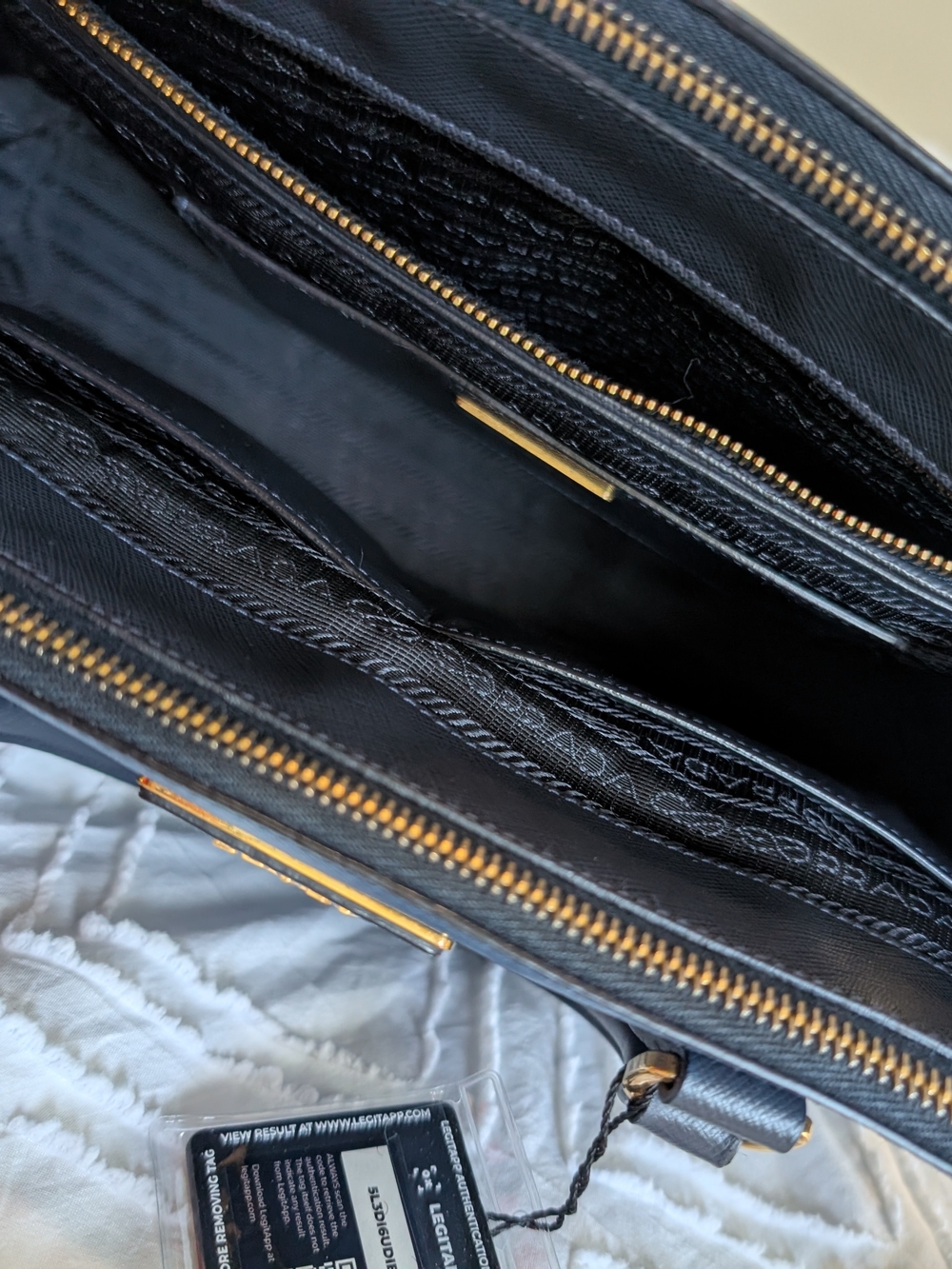 Prada Navy Saffiano Leather Tote with Gold Hardware - Picture 15 of 16
